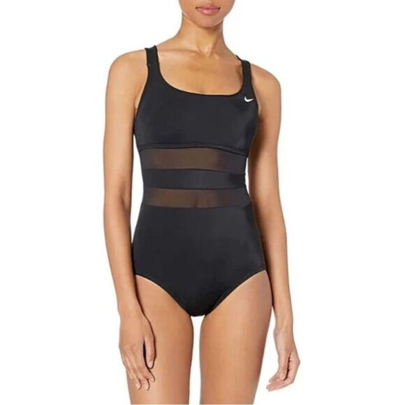 Nike Black Mesh One-Piece Swimsuit - Picture 1 of 15